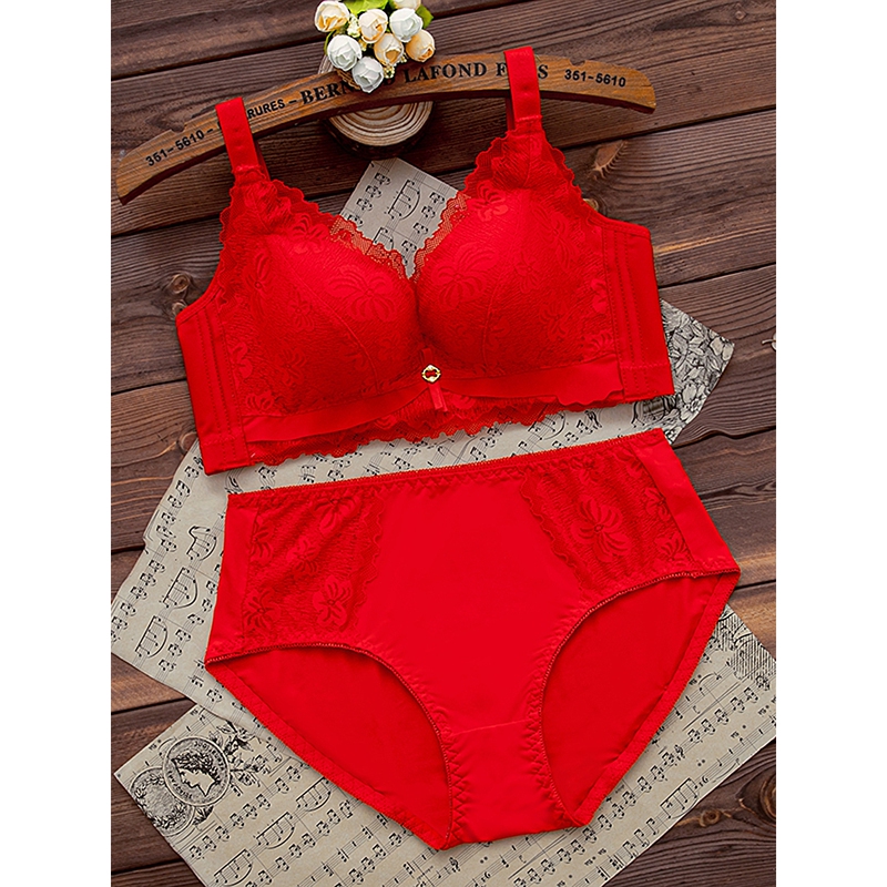 Red Underwear Set for Women in Their Zodiac Year of the Horse, No Underwire, Small Chest Push-Up Bra, Wedding Bride