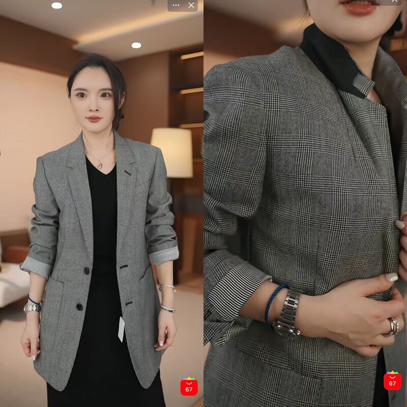 Cdl Couture Chen Dalu Fine Wool Yarn-Dyed Plaid Blazer Cl5859-Cf