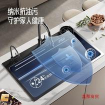 Kitchen sink large single-slot stainless steel sink waterfall undercounter sink household sink sink cabinet package