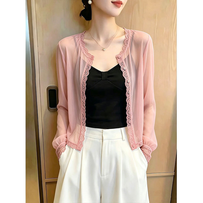 2026 Summer New Style This Year's Popular Lace-Trimmed Pink Cardigan Women's Long-Sleeved Lightweight Sun Protection Top 2026 Summer New Style This Year's Popular Lace-Trimmed Pink Cardigan Women's Long-Sleeved Lightweight Sun Protection Top