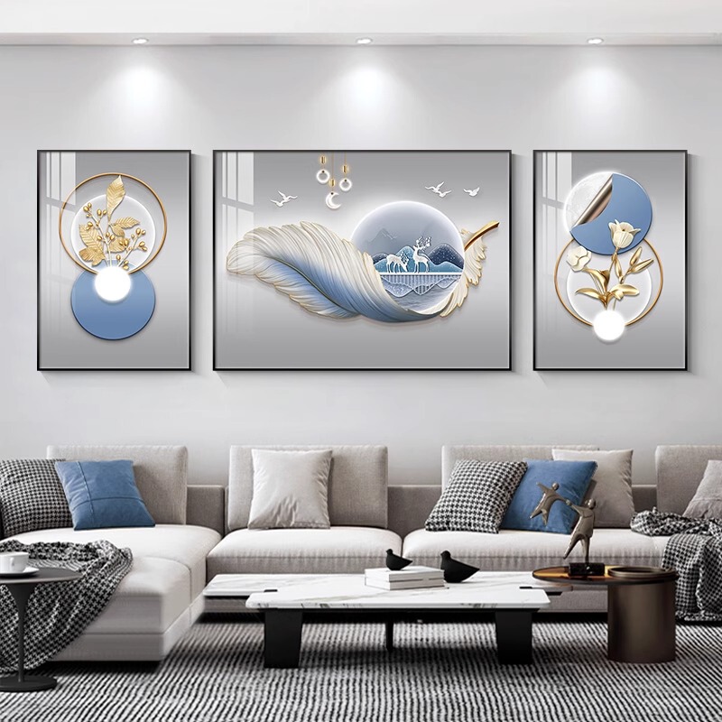 Light Luxury Living Room Decorative Painting, Sofa Background Wall Painting, Modern Simple and Elegant Triptych, Dining Room Hanging Painting, Crystal Porcelain Painting