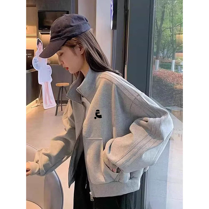[Rbionrun] Korean R Letter Short Sports Jacket Casual Jacket Baseball Uniform Versatile Cardigan Top for Women
