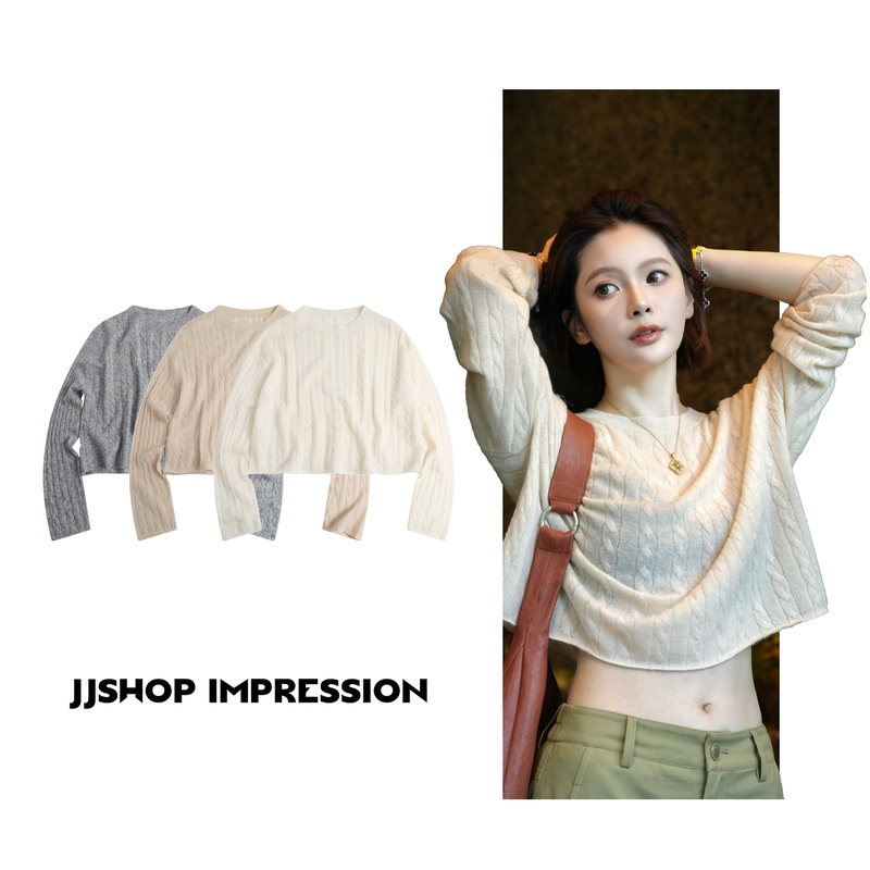【Dexin Yarn Twist Cloud】Jjshop Autumn and Winter Wool Tencel Drop Shoulder Soft Long Sleeve Knit Sweater