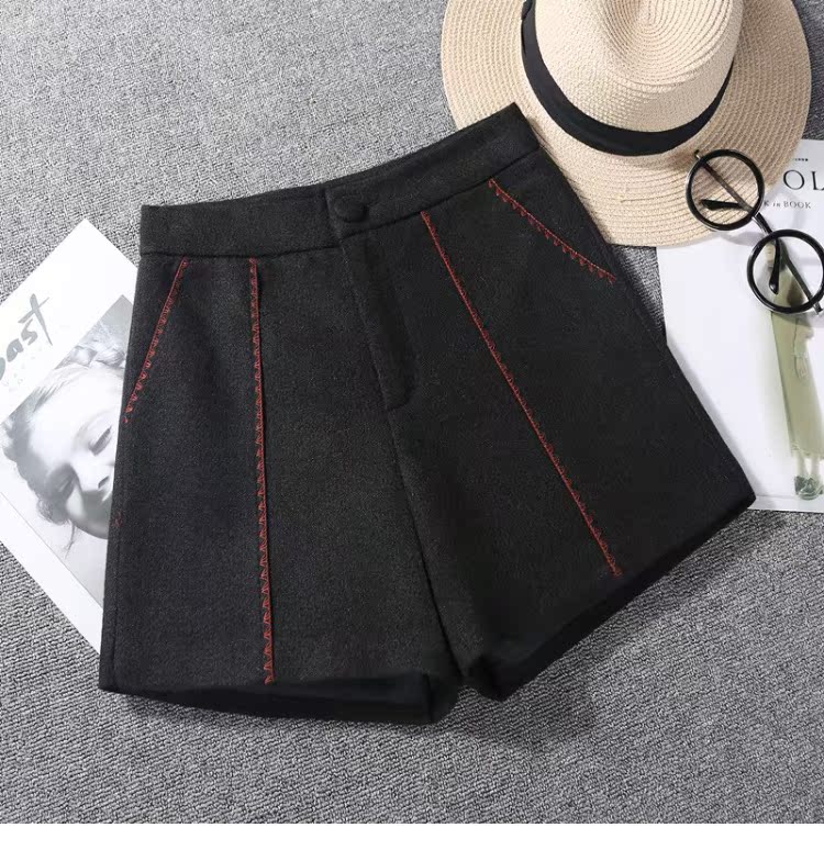 Quần short len ​​nữ mùa đông 2018 thu đông mới eo cao phiên bản Hàn Quốc của quần ống rộng cạp cao thường mặc bên ngoài mặc quần bốt quần đùi cotton nữ mặc nhà