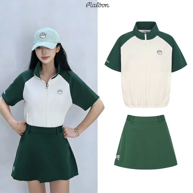 26 Summer Korean Malbon Golf Women's Suit Sports Quick-Drying Short-Sleeve Jacket Slim Fit Flared Skirt Short Skirt