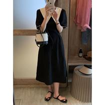 Fat mm extra large size French v-neck dress for women 2-300 pounds summer high-end waist slimming long skirt