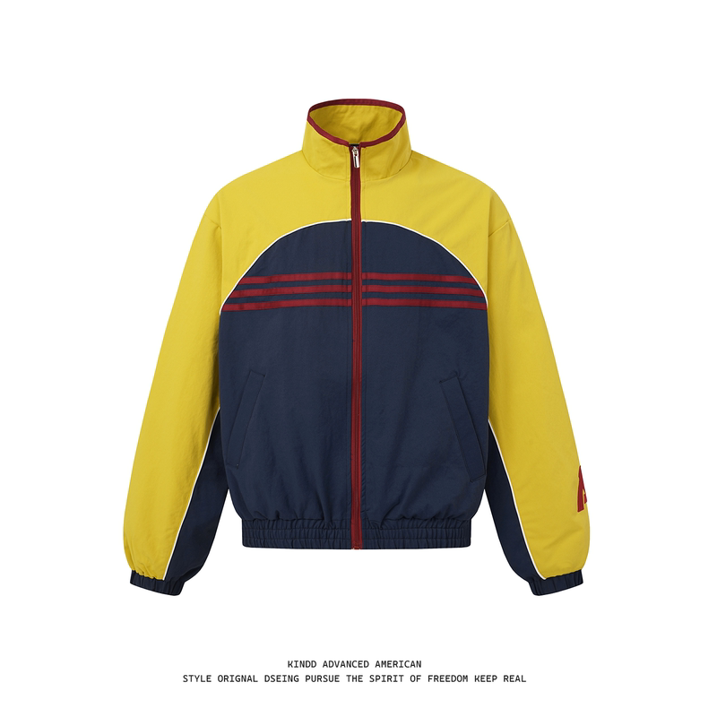 Kindd Retro Yellow Color-Blocking Sports Stand-Collar Jacket Men's Letter Embroidery Loose Casual Windproof Top Kindd Retro Yellow Color-Blocking Sports Stand-Collar Jacket Men's Letter Embroidery Loose Casual Windproof Top