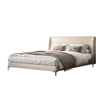 Nordic leather bed modern minimalist master bedroom double bed 1 5 Italian minimalist solid wood soft bed bed wedding bed leather art bed