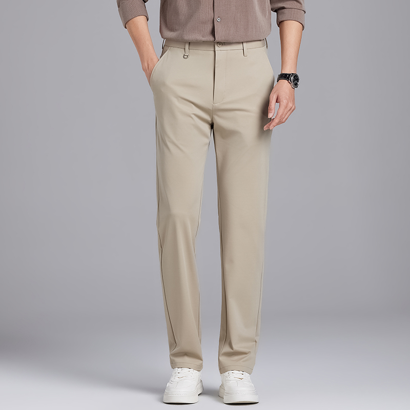 Ole Men's Casual Pants Summer Thin Mulberry Silk Straight-Leg Pants Slim Fit Wrinkle-Resistant Stretch Middle-Aged Business Men's Pants
