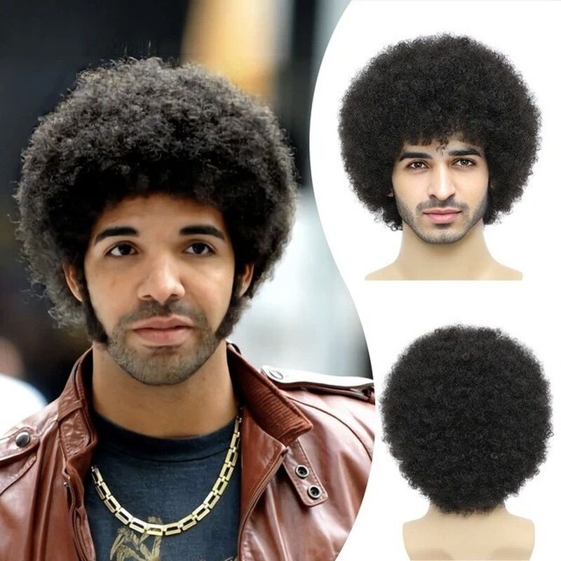 European and American Wigs, Small Curly Afro Synthetic Fiber African Wigs, Hair Wigs, Men's Full Head Wigs