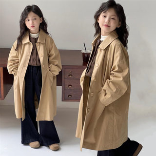 女童外套2025新款加厚秋冬季英伦风中长款风衣儿童装女孩韩版大衣