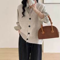 Korean style loose knitted vest womens cardigan 2024 early autumn new temperament sleeveless sweater vest trendy top