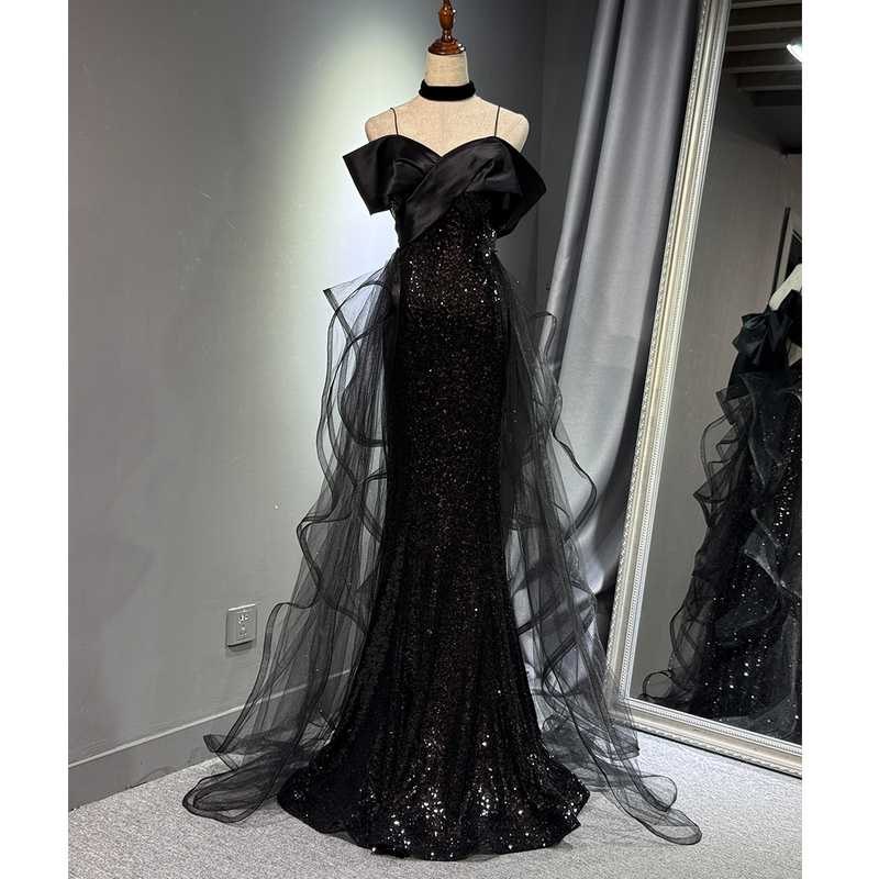 Evening Dress for Women 2026 New High-End Light Luxury Niche Host Strapless Coming-Of-Age Ceremony Black Hepburn Style Dress