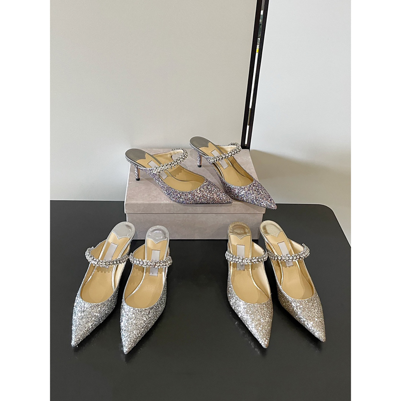 [Channel Edition] Pointed-Toe Rhinestone High-Heeled Sandals for Women, Socialite Style, Sexy One-Strap Sequin Stiletto High Heels