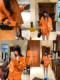 Kastanie Kakao Old Money Jennie gleichen Stil Pullover Damen Herbst Wolle orange V-Ausschnitt Pullover Shorts Top Anzug