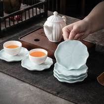 Lotus leaf shadow celadon handmade tea cup holder saucer kung fu tea set tea ceremony accessories ceramic insulated tea mat saucer coaster