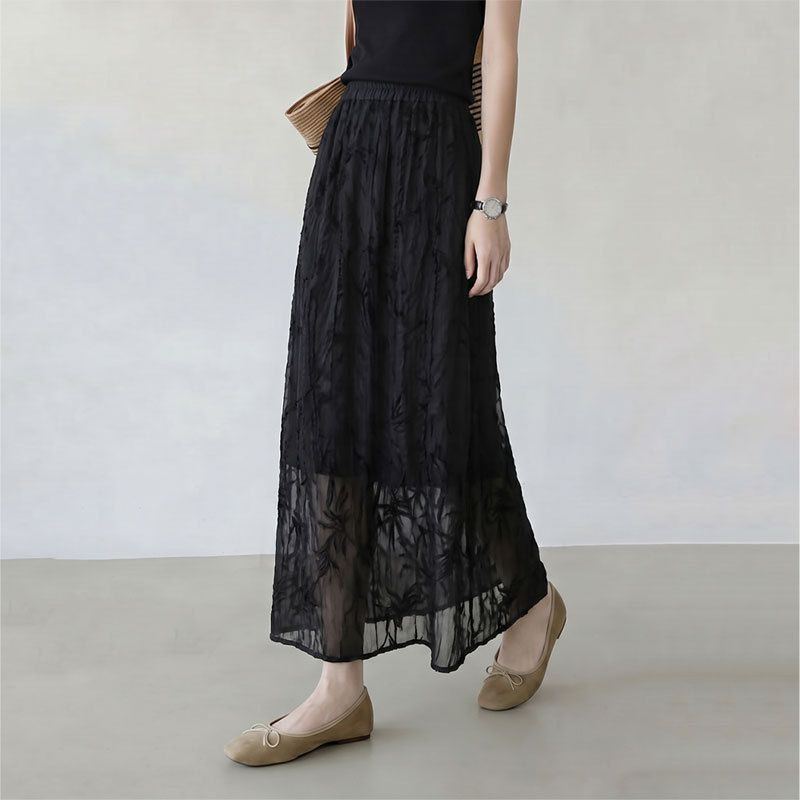 Black Lightweight Mesh Skirt for Women 2026 Summer New Style Daily Fashion Versatile Elegant Slimming Elastic Waist Long Skirt Black Lightweight Mesh Skirt for Women 2026 Summer New Style Daily Fashion Versatile Elegant Slimming Elastic Waist Long Skirt