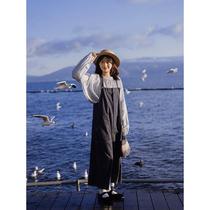 Ancient Moss Japanese Blue and White Striped Suspender Skirt 2024 Spring Kindness Wear Literary and Age-Reducing Niche Adjustable Skirt