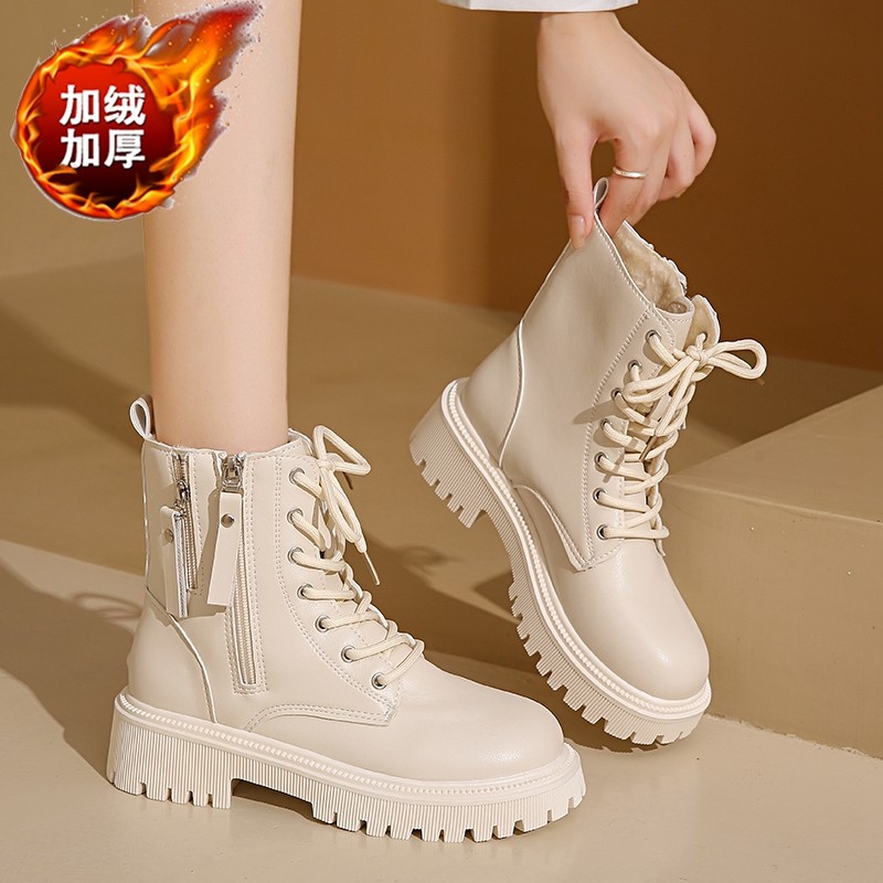 Женские ботинки Martin; новинка 2025 года; зимние полусапожки на среднем каблуке; женские ботинки в британском стиле; бархатная теплая зимняя хлопковая обувь; популярный стиль