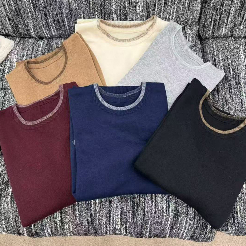 Italian Old Money Style 2026 Autumn and Winter New Letter Embroidery Color-Block Crew Neck Sweater Long-Sleeve Men's Knit Base Shirt Italian Old Money Style 2026 Autumn and Winter New Letter Embroidery Color-Block Crew Neck Sweater Long-Sleeve Men's Knit Base Shirt