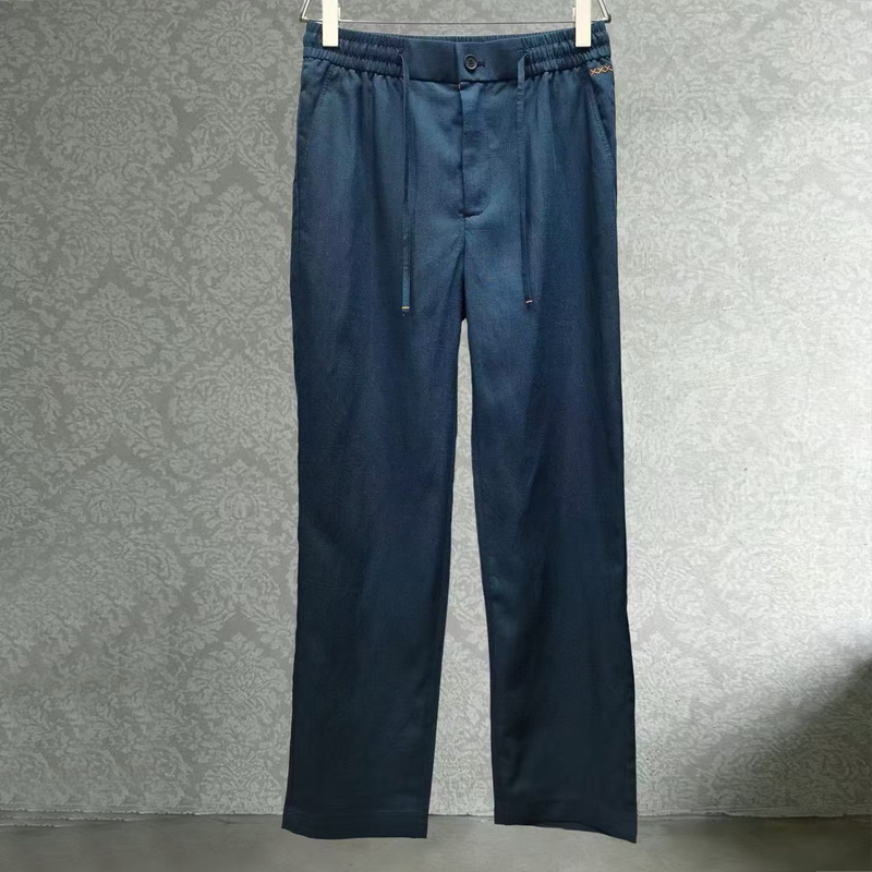 Europe-Z Asia 2026 Spring/Summer New Xxx Horizontal Stripe Embroidery Business Linen Casual Pants Men's Breathable Dress Pants Trendy