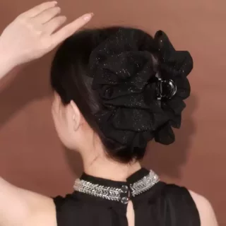 云朵双面泡泡显发量发夹高级感鲨鱼夹后脑勺头饰发卡黑色蓬松抓夹