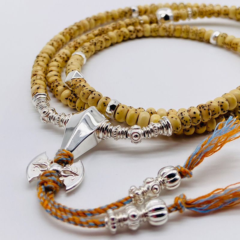 S925 Sterling Silver Universal Shaft with Star and Moon Core, Coconut Shell, Hand-Held Long String Bracelet, Universal Shaft Accessory