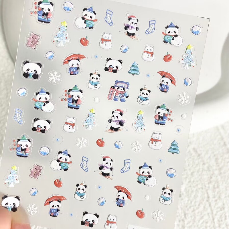 Cartoon Cute Christmas Tree Snowflake Panda Nail Art Sticker Embossed Stereo DIY Hand Account Water Cup Ccd Nail Decoration