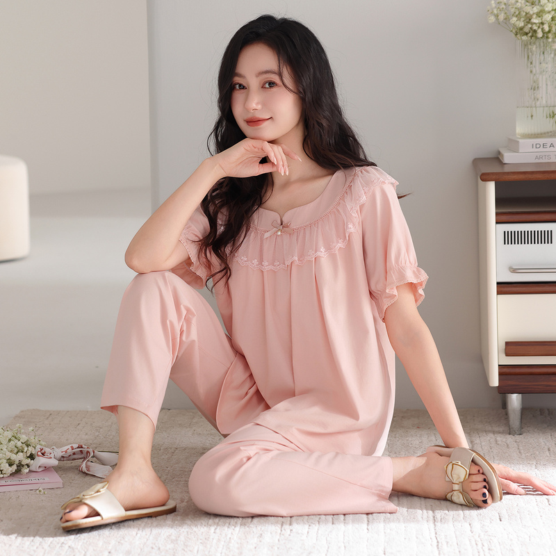 Pajamas for Women, Pure Cotton, Summer Thin Style with Chest Pads, Princess Style, High-End, Loose, Casual, Can Be Worn Outside, Home Wear Set