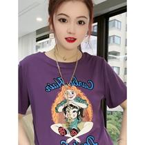 Fat mm short-sleeved T-shirt cartoon print plus size womens summer new fashion age-reducing slimming top loose round neck