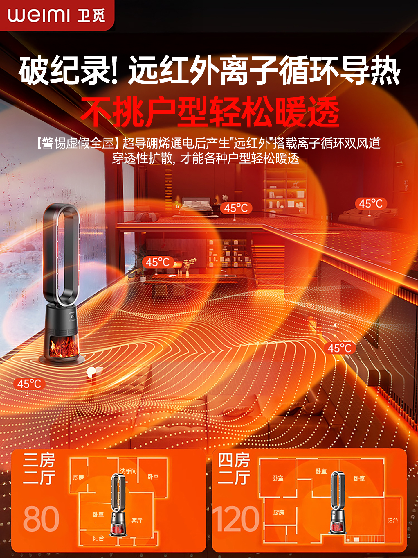 2025 New Model Heater Fan for Home Use, Energy-Saving Magic Device, Graphene Electric Heater for Bathroom, Living Room, Large Area