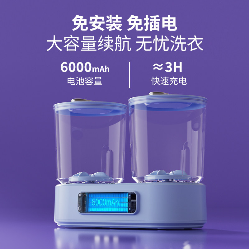Double-Cup Mini Washing Machine for Washing Underwear, Small Wireless Portable Washing Machine, Lazy Person's Sock Washing Tool