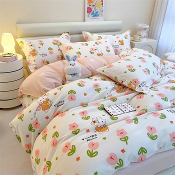 Four-piece set 100 full j cotton sheet quilt cover bedding set student dormitory bedding three-piece set summer