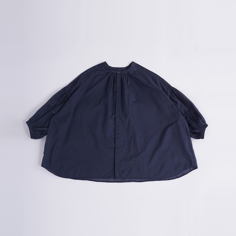 Ikigai Japanese Pure Cotton Navy Blue Shirt for Women, Spring and Summer Stand Collar Puff Sleeve Loose Versatile Casual Top Ikigai Japanese Pure Cotton Navy Blue Shirt for Women, Spring and Summer Stand Collar Puff Sleeve Loose Versatile Casual Top