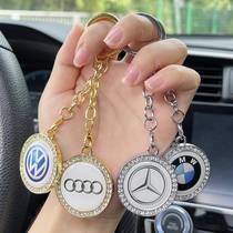 Imported quality diamond-encrusted car crystal logo goddess style womens keychain water lock chain mens pendant simple creative high-end automobile
