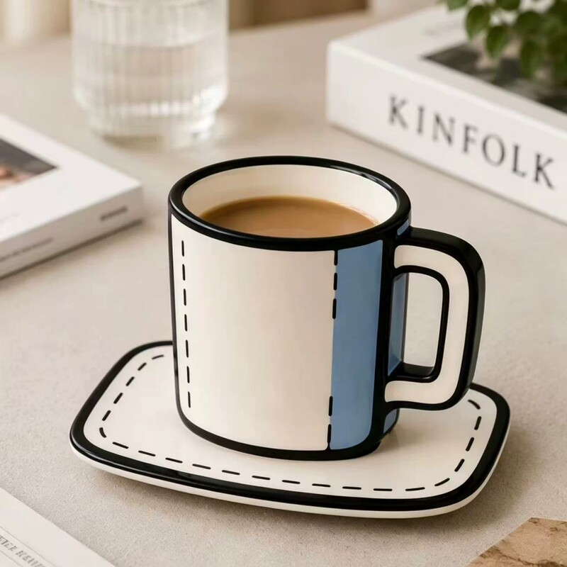 Japanese Limited Edition 2D Comic Mug Casual Simple Coffee Cup Ins-Style Drink Cup Gift for Friends Water Cup