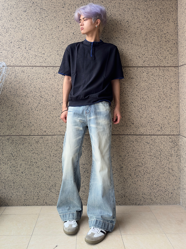 Mckn Whiskered Blue Straight-Leg Flared Jeans for Men and Women, Loose Cleanfit Straight-Leg Wide-Leg Long Pants Mckn Whiskered Blue Straight-Leg Flared Jeans for Men and Women, Loose Cleanfit Straight-Leg Wide-Leg Long Pants