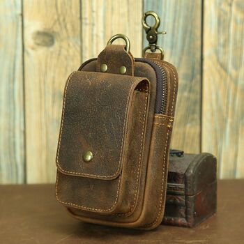 New style simple crazy horse leather waist bag mobile phone bag genuine leather sports trend men's bag outdoor waist bag. wear it easily with a belt