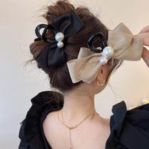 Temperament pearl large bow high-end grabber shark clip headwear 2023 new hairpin for womens back of head