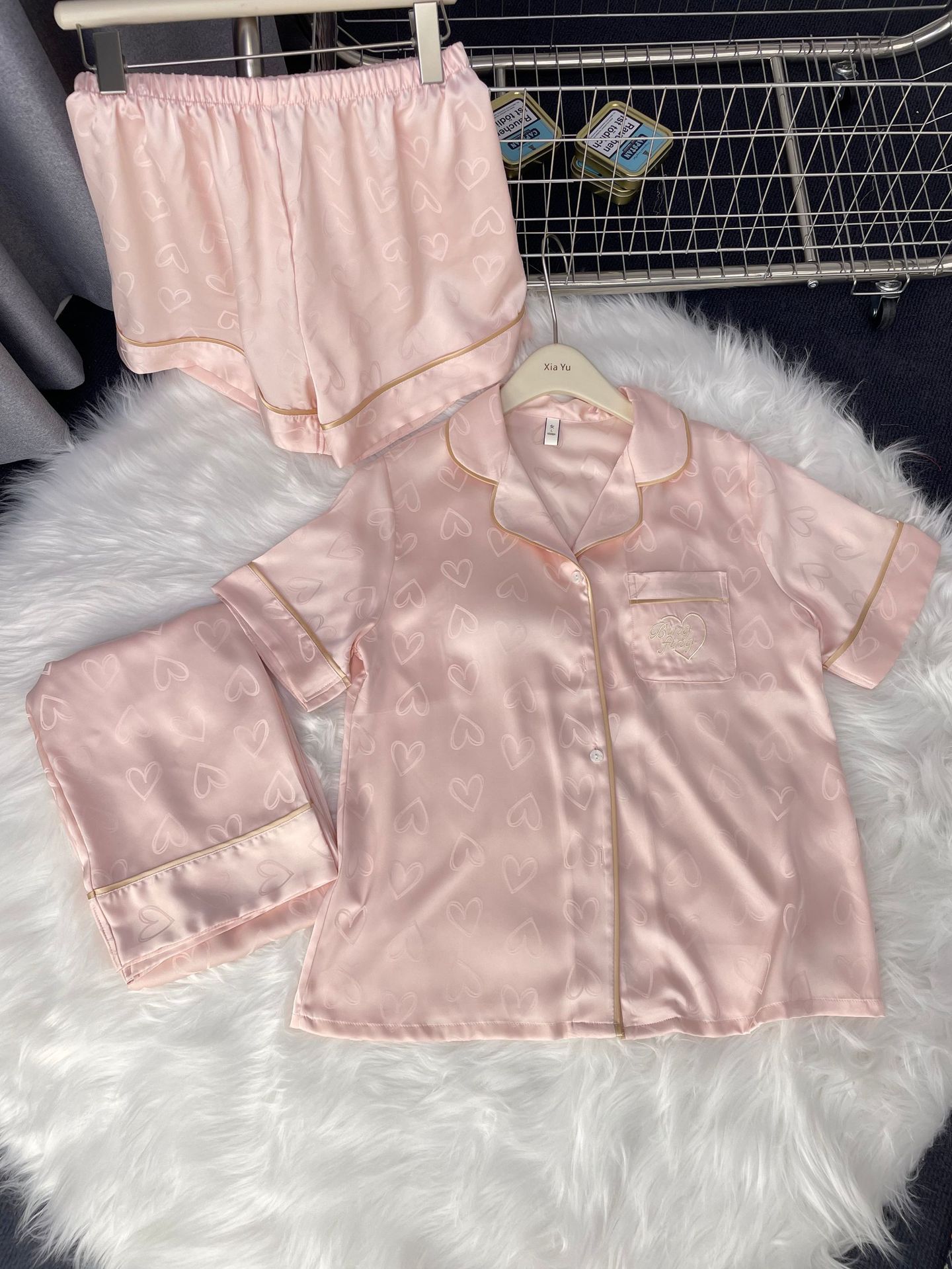 Ice silk pajamas ma'am summer With chest pad Advanced sense Thin money comfortable leisure time breathable ma'am Home Furnishings Three piece set