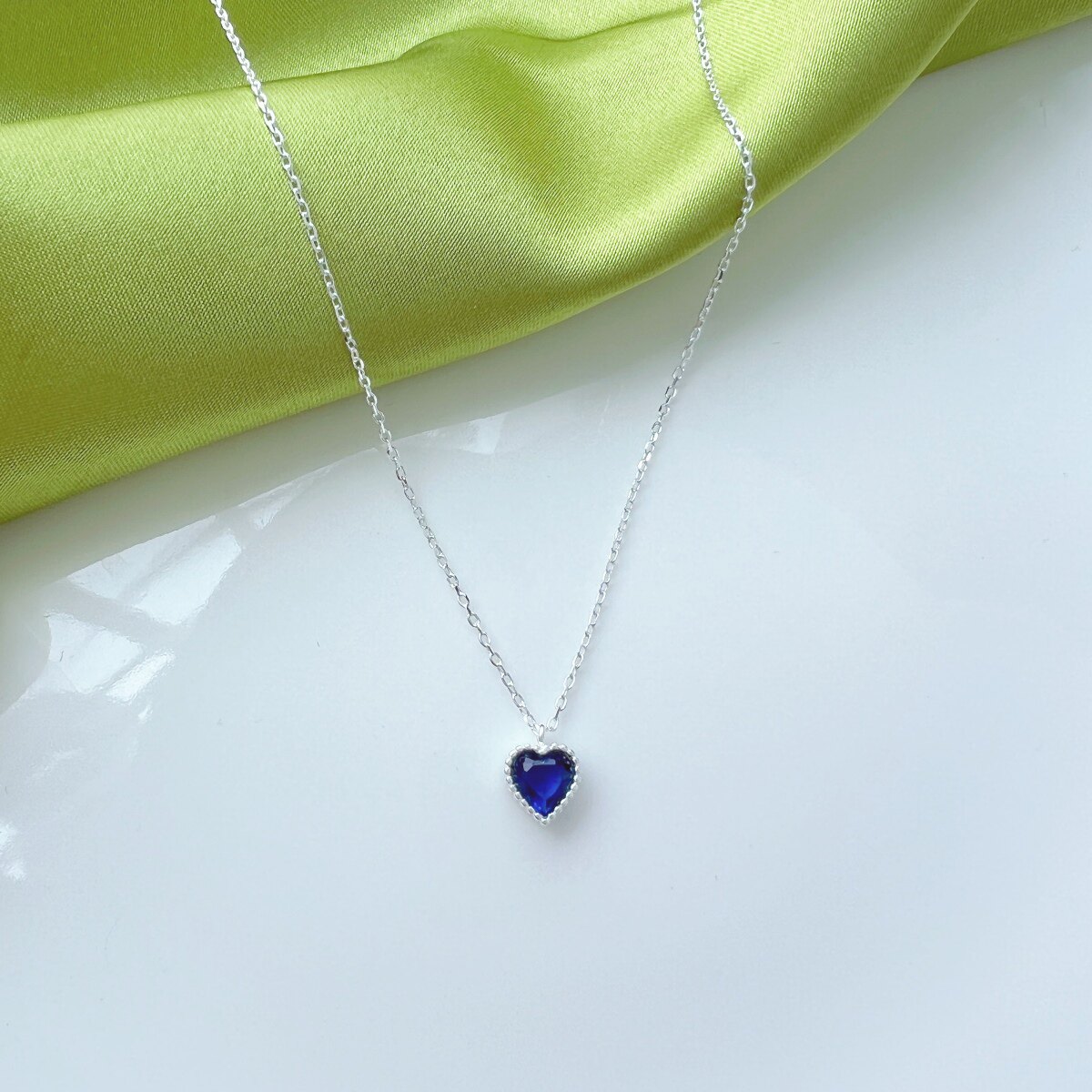 Серебряное ожерелье 原夏s925纯银蓝色水晶心形项链女时尚精致简约吊坠锁骨链饰品