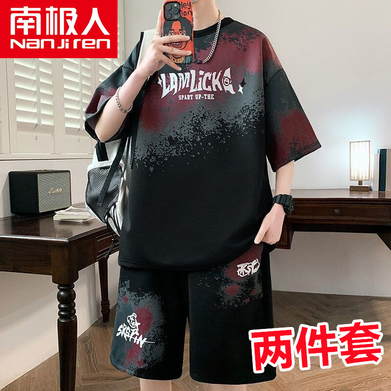 Casual Sports Suit for Boys, Summer Loose Fit, Teenage Student T-Shirt, Trendy Brand, Short-Sleeved Shorts Set Casual Sports Suit for Boys, Summer Loose Fit, Teenage Student T-Shirt, Trendy Brand, Short-Sleeved Shorts Set