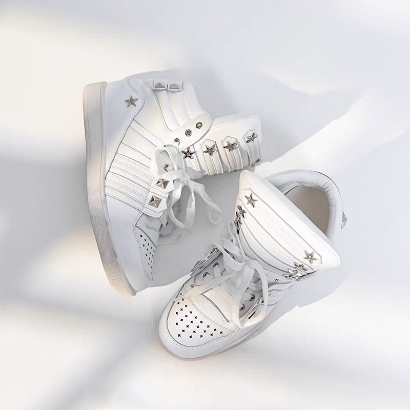 2026 Popular Men's Shoes with Star Studs, High-Top Casual Shoes, Court-Style Buckle Tongue, Thick-Soled High Street Casual Sneakers