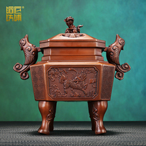 Copper square unicorn stove home indoor incense burner sandalwood stove antique Xuande stove Zen incense supplies ornaments