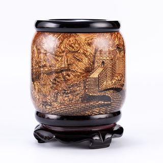 古典水晶浮雕笔筒中国风书房办公室桌面装饰品创意摆件出国送老外