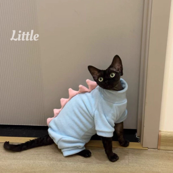 Pet Four-Legged Clothing with Fleece Lining to Protect the Belly, Small Dinosaur-Style Clothes for Hairless Cats, Sphynx Cat Clothes, Devon Cat Clothes