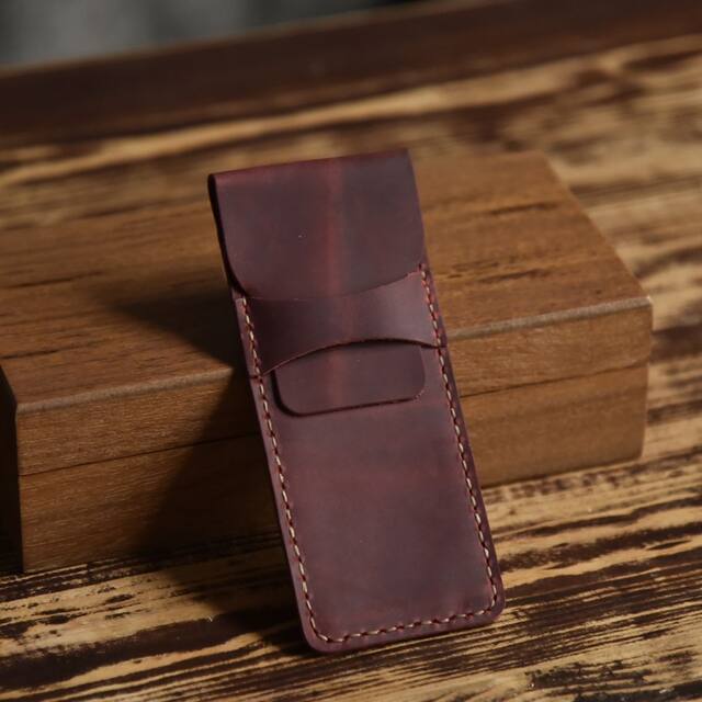 Hand-Stitched Cowhide Pen Case, Vintage Artistic Crazy Horse Leather Fountain Pen Protective Cover, Genuine Leather Pen Sleeve, Single Pen Storage Pouch