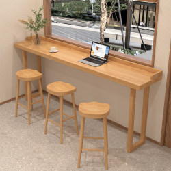 Solid Wood Bar Table and Chair Combination For Home Milk Tea Shop High Table Bench Narrow Table Balcony Minimalist Modern Wall Table