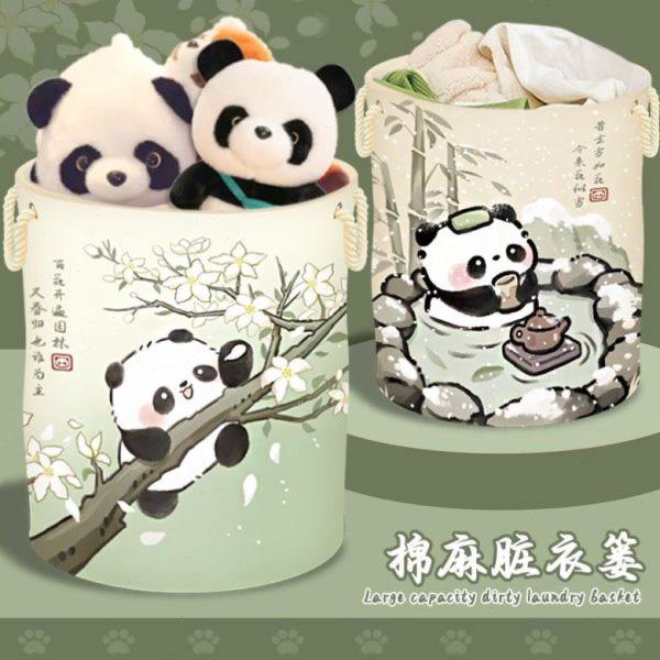 Ancient style panda dirty clothing basket bathroom household dirty clothing basket fabric dirty clothing storage basket large-sized dirty clothing basket foldable