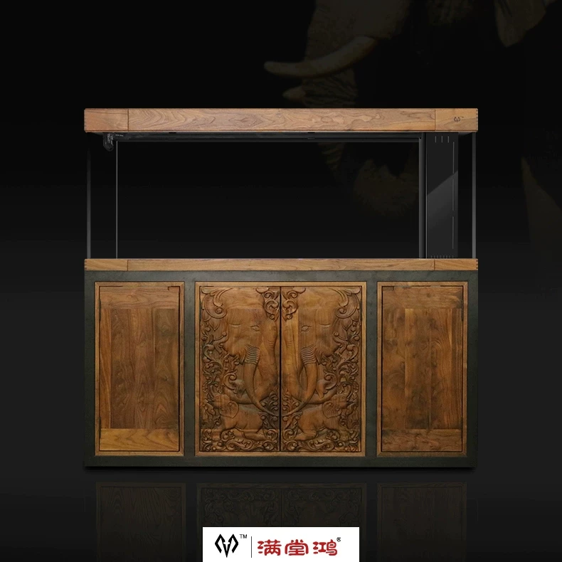 满堂鸿专业混养钢木结构落地鱼缸北美黑胡桃带静音过滤超白玻璃 detail 6